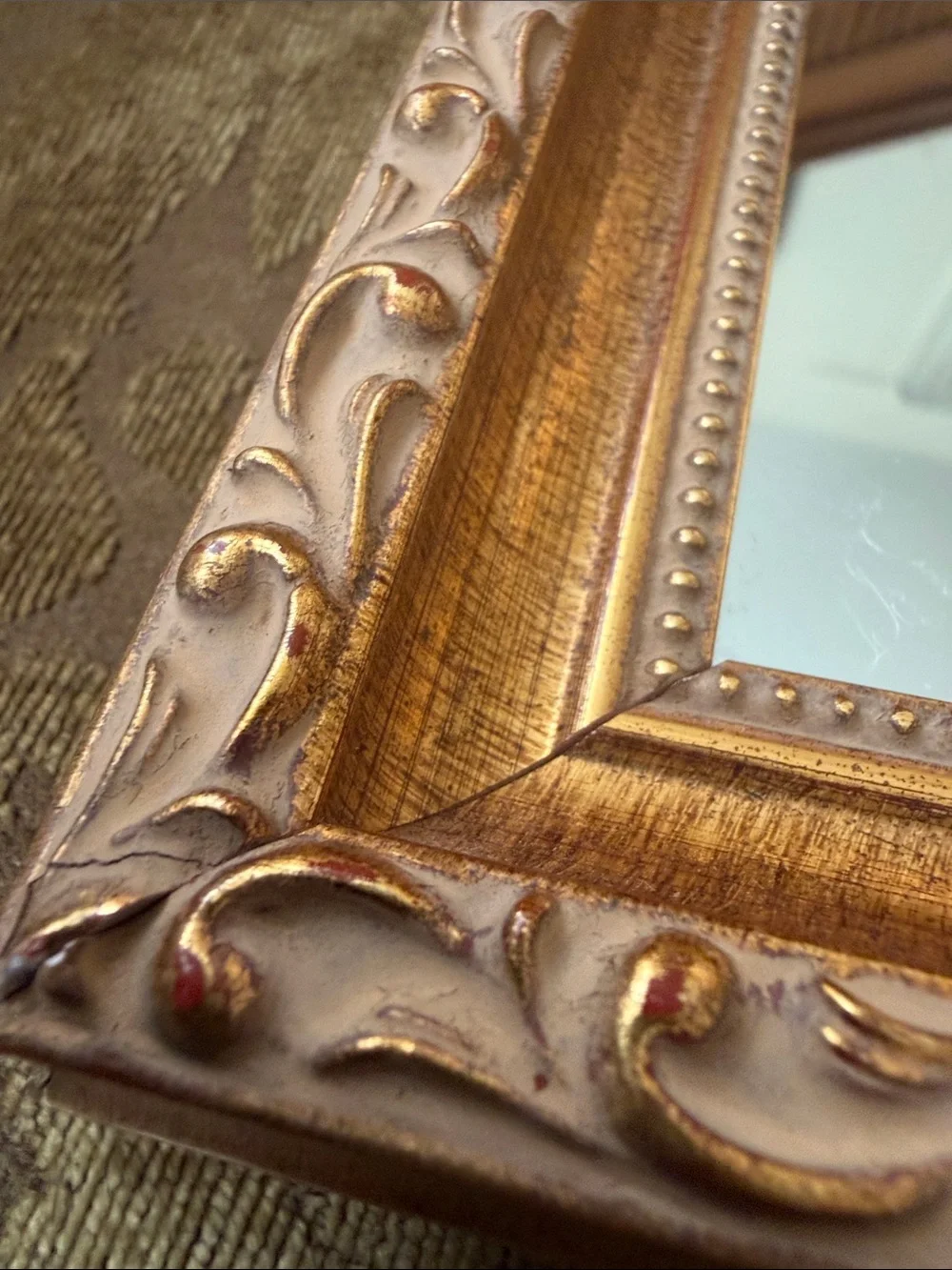Ornate Gold 9” Square Wall Mirror Vintage